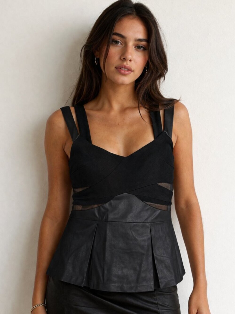 Boston Proper Black Top Faux Leather Size 2